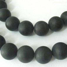 14mm Frosted Black Agate Gemstone Beads